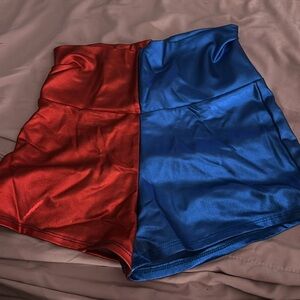 harley quinn half red half blue shorts
